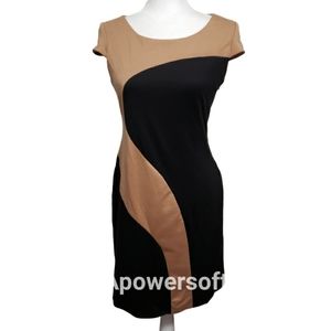 Chetta B Black and Tan Colorblock Pattern Bodycon Dress